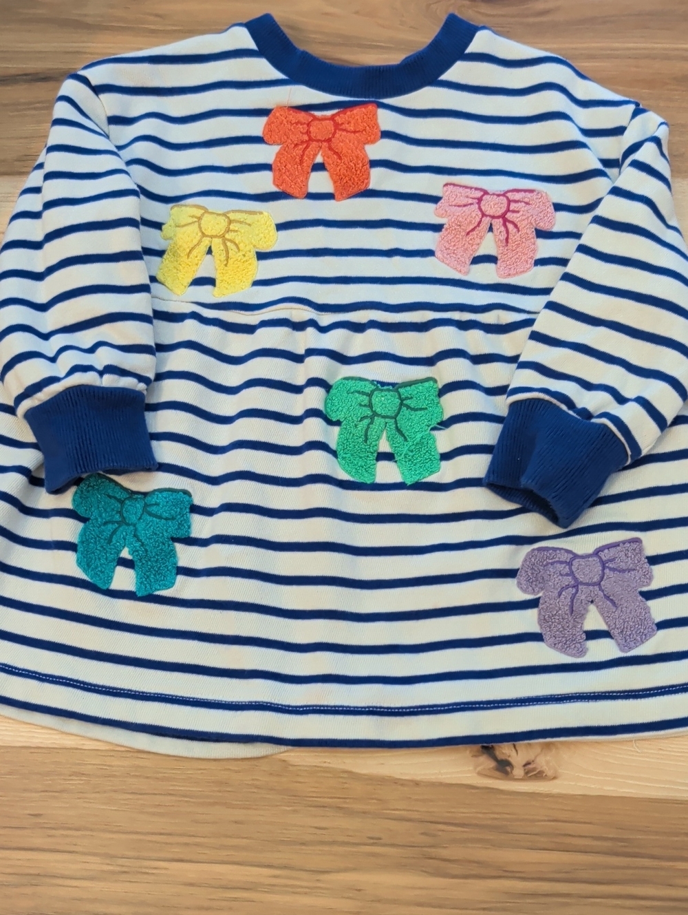 Sweatshirt Tunic Striped Navy & White Kids Top with Colorful Bow Appliqués